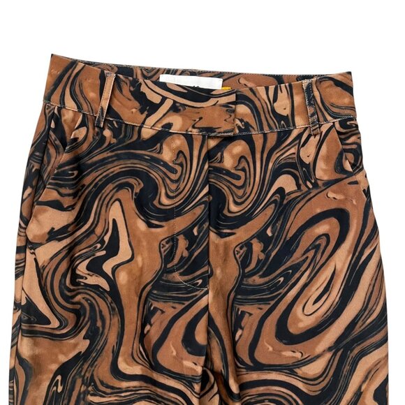 House of Sunny Womens Marble Print Flare Pants Brown Size 2 Split Hem‎ High Rise - Picture 4 of 11